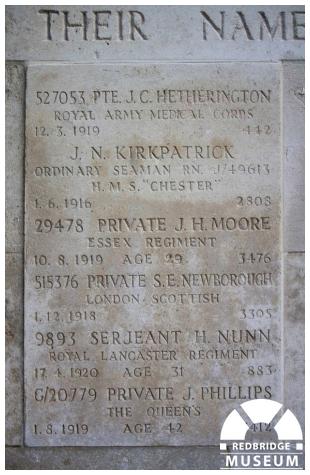 Buckingham Road Cemetery Memorial Cross and Tablet. Photo by Redbridge Museum. Buckingham Road Cemetery Memorial Cross and Tablet. Photo by Redbridge Museum.