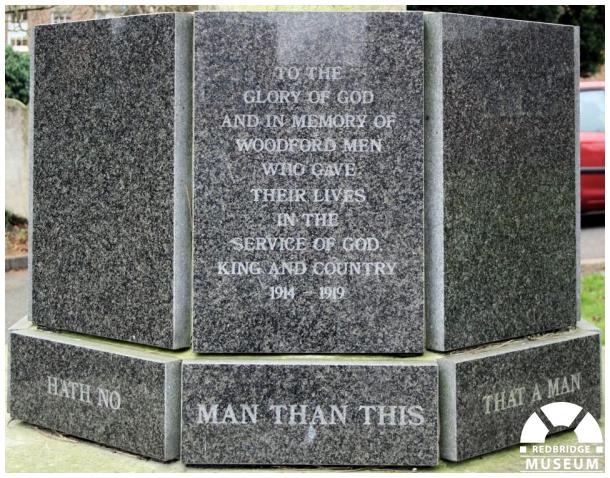 Woodford War Memorial. Photo by Redbridge Museum. Woodford War Memorial. Photo by Redbridge Museum.