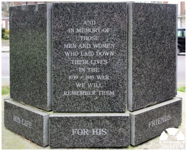 Woodford War Memorial. Photo by Redbridge Museum. Woodford War Memorial. Photo by Redbridge Museum.